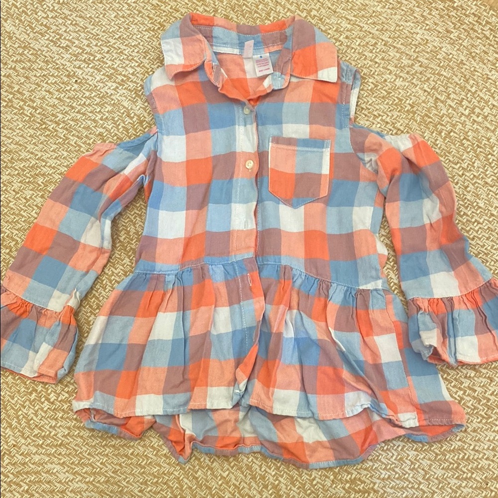 Plaid Cold Shoulder Flannel Top